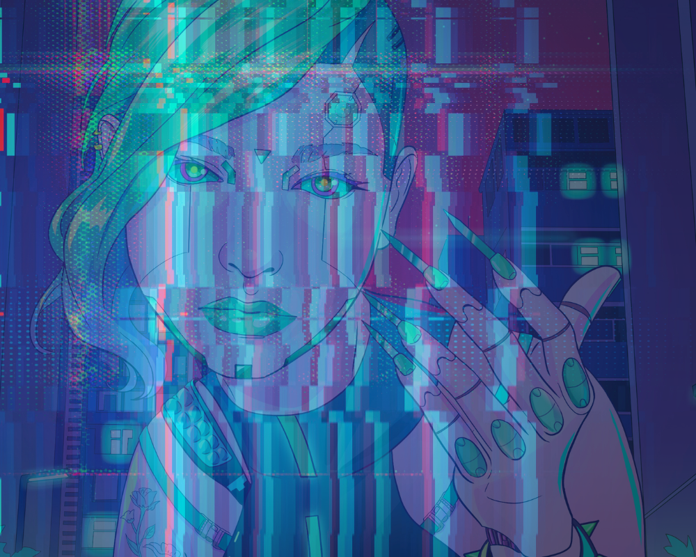Glitch art image of a woman