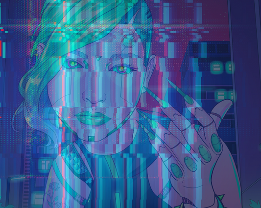 Glitch art image of a woman